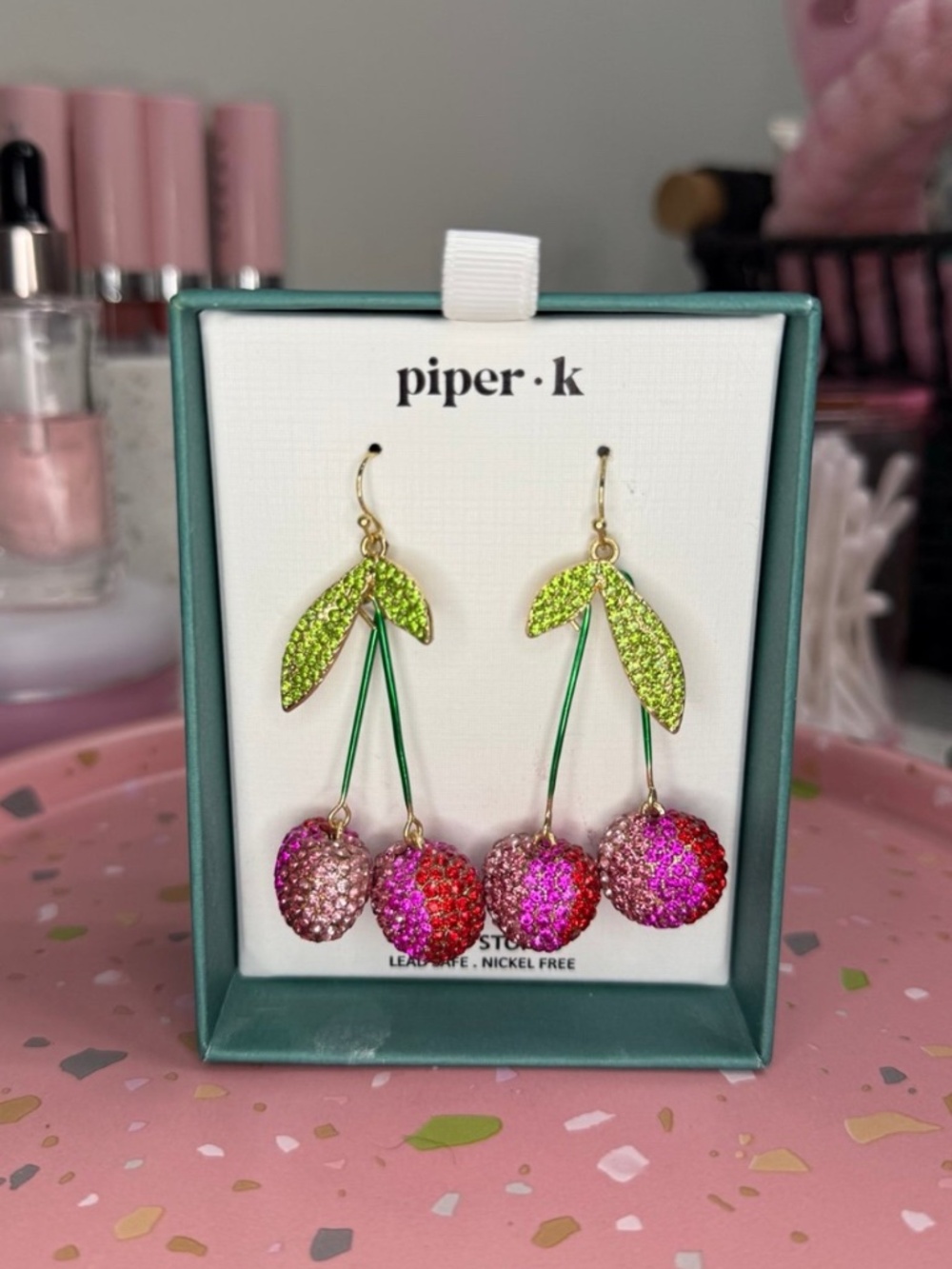 Piper K - Cherry Bedazzled Rhinestones/Glass Stone Earrings - Never Worn - Y2K